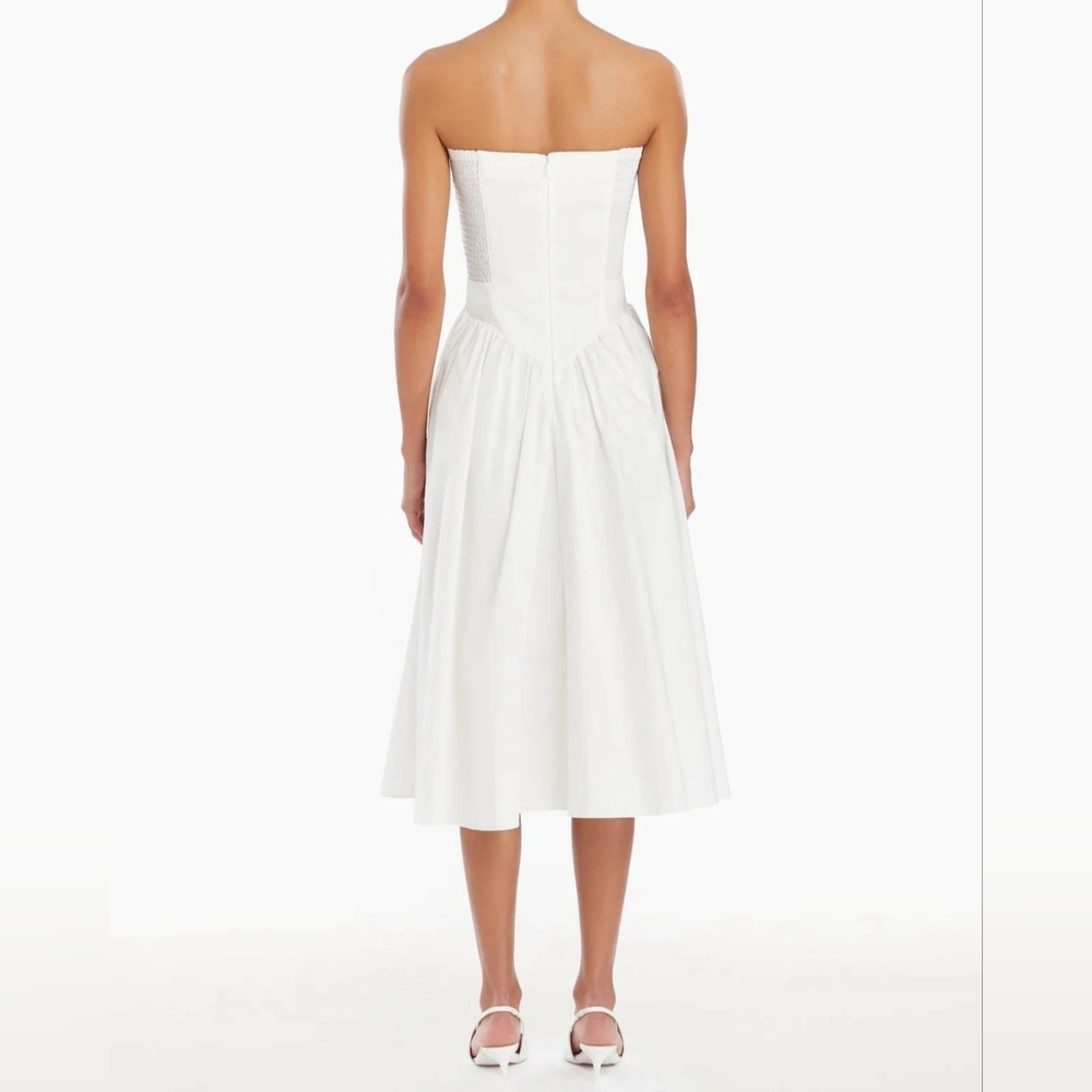 NEW Amanda Uprichard White Cotton Strapless Holland Midi Dress — Size Small - Picture 9 of 13